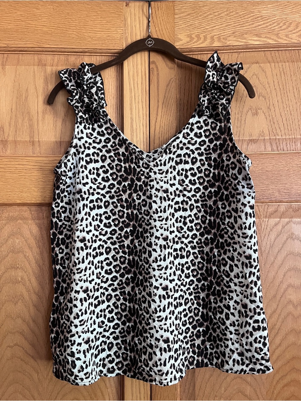eesome Black & White Leopard Ruffle Strap Camisole